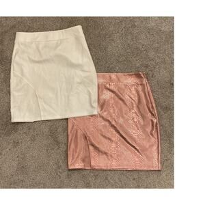 Bebe Snakeskin Mini Skirt Bundle (2) Pink Metallic and White, sz 6